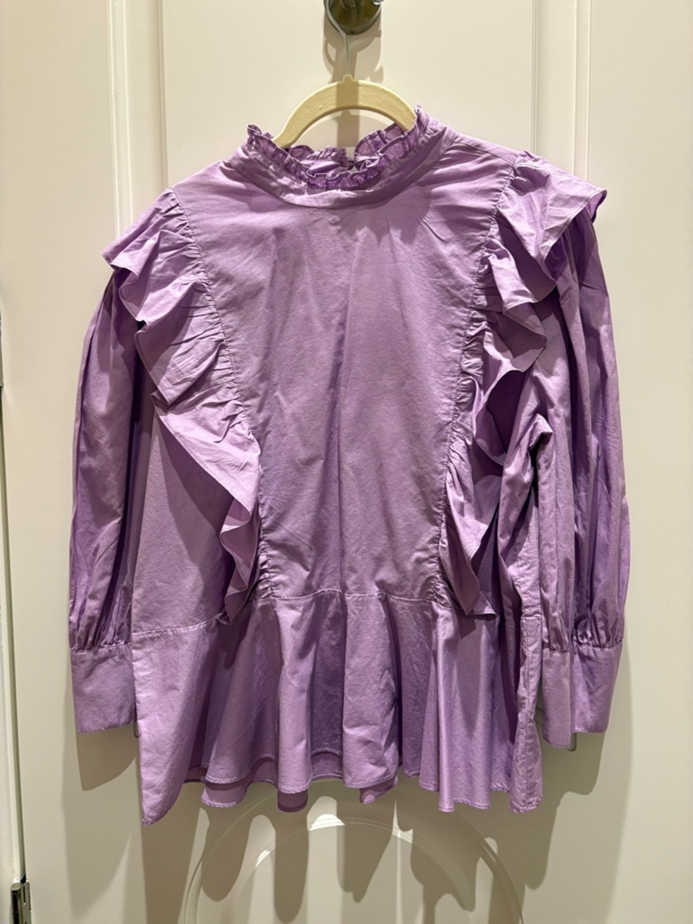 RHODE Lavender Ruffle-Trim Peplum Blouse